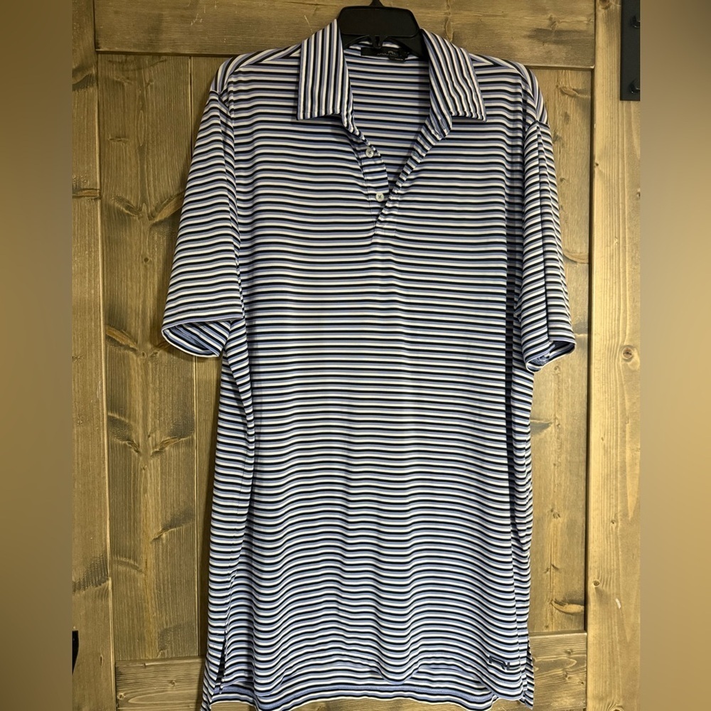 RLX Ralph Lauren Blue & White Striped Performance Polo (L)